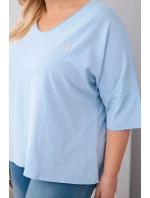 Dámská bavlněná oversize halenka Plus Size s výstřihem do V modrá