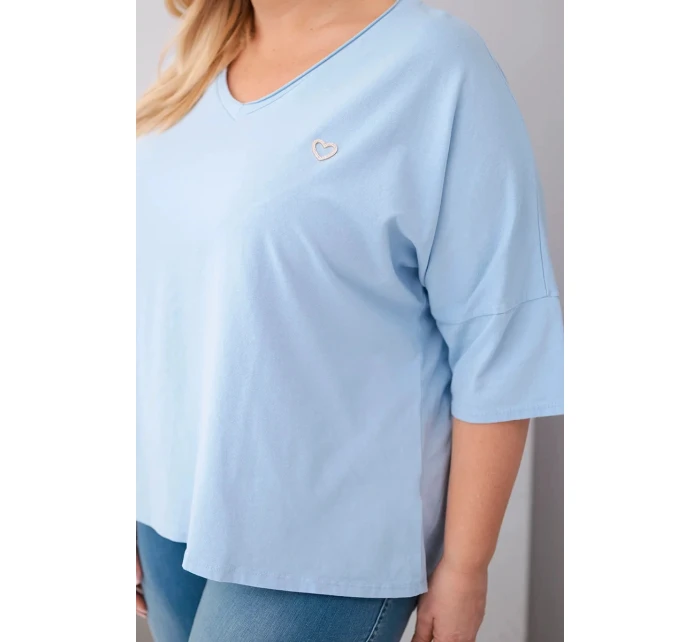 Dámská bavlněná oversize halenka Plus Size s výstřihem do V modrá