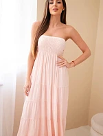 Dámské šaty z viskózy s elastickým vrškem pudrově růžové