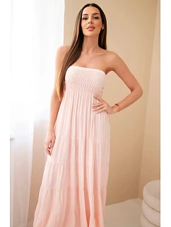 Dámské šaty z viskózy s elastickým vrškem pudrově růžové