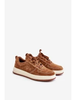 Pánské sneakersy na platformě z broušené kůže Big Star OO174014 hnědé Pánské sneakersy na platformě z broušené kůže Big Star OO174014 hnědé