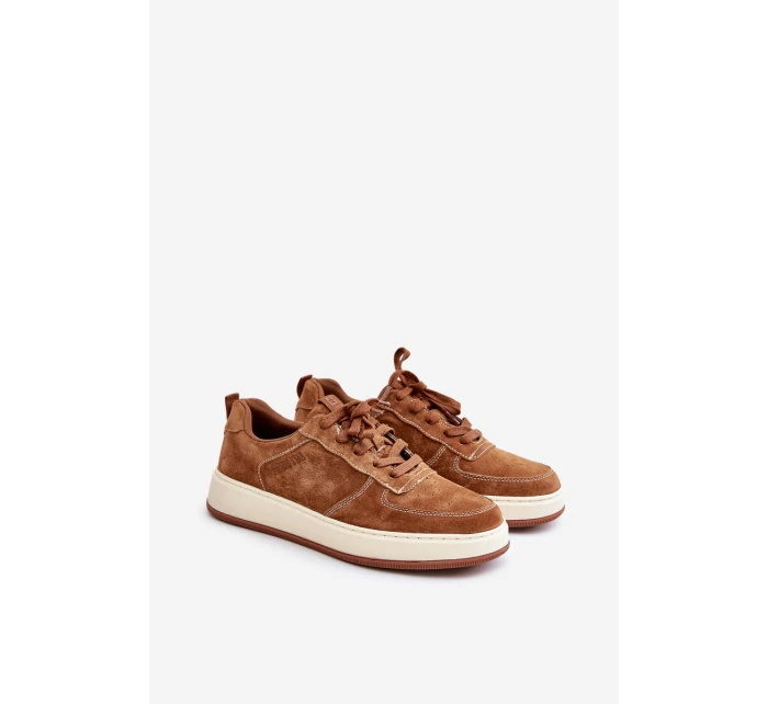 Pánské sneakersy na platformě z broušené kůže Big Star OO174014 hnědé Pánské sneakersy na platformě z broušené kůže Big Star OO174014 hnědé