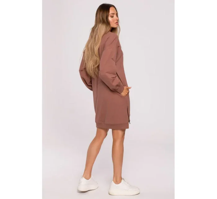 M676 Svetr tunika se zipy - čokoládová M676 Svetr tunika se zipy - čokoládová