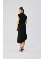 S362 Asymetrické pouzdrové šaty s kapucí - černé