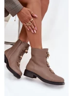 Dámské boty Jezzi – zateplené s dekorativními květinami, béžové