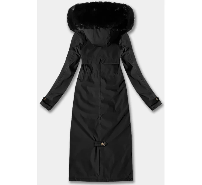 Černá teplá dámská zimní bunda v délce ke kolenům Libland (7643)