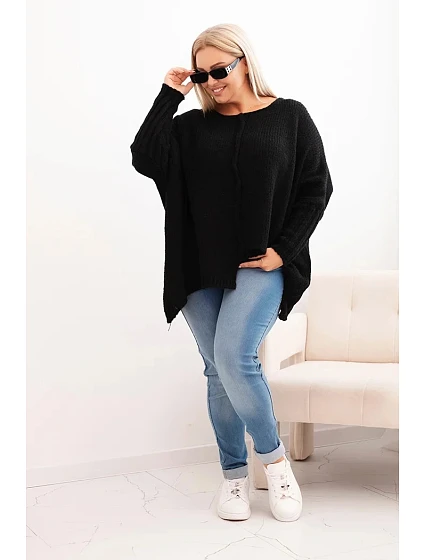 Svetr dámský Plus Size s model 21259042 volného střihu a rukávem 3/4 černý - K-Fashion