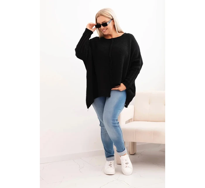Svetr dámský Plus Size s model 21259042 volného střihu a rukávem 3/4 černý - K-Fashion