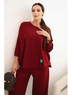 Komplet bavlněný mikina + kalhoty tmavě bordó