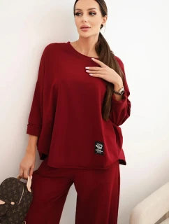 Komplet bavlněný mikina + kalhoty tmavě bordó