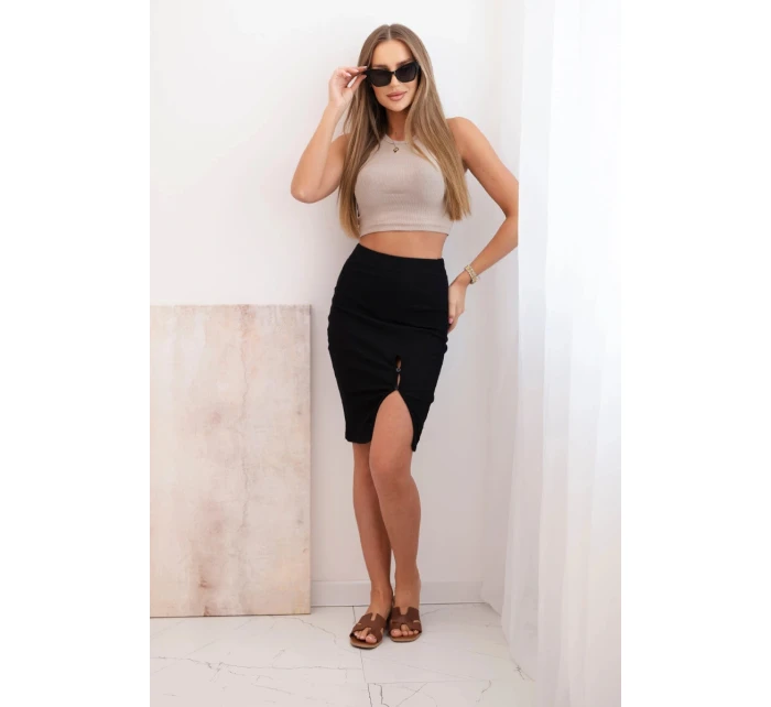 Dámská pruhovaná bavlněná sukně s rozparkem a ozdobnými knoflíky černá