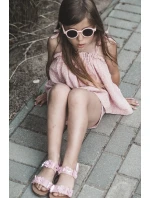 Lakýrované dětské sandálky ozdobené květy Růžové Tinette