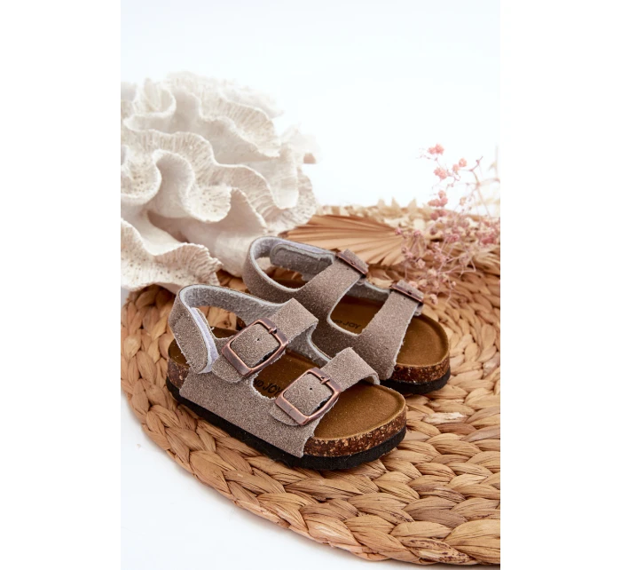 Dětské sandálky na korkové platformě se suchým zipem šedé Rorria Dětské sandálky na korkové platformě se suchým zipem šedé Rorria