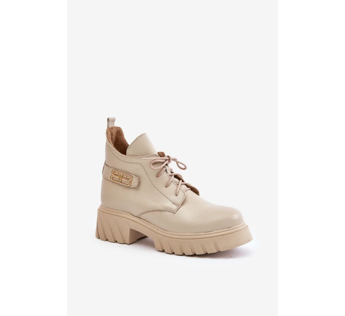 Dámské Kožené Kotníkové Boty S  Svrškem Béžové model 21677153 - Zazoo
