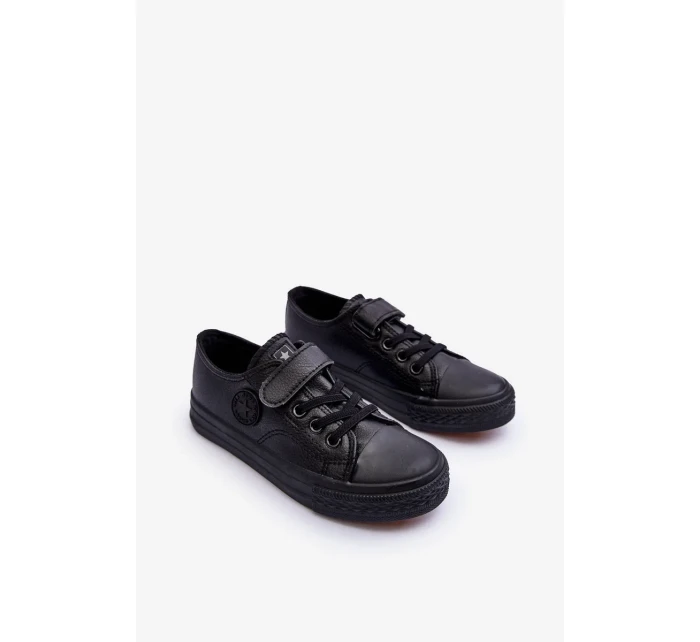 Kožené dětské tenisky na suchý zip, Černá Delmara Kožené dětské tenisky na suchý zip, Černá Delmara