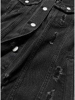 Volná černá dámská bunda s protrženími (LS9033)