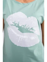 Halenka s potiskem rtů tmavě mátová