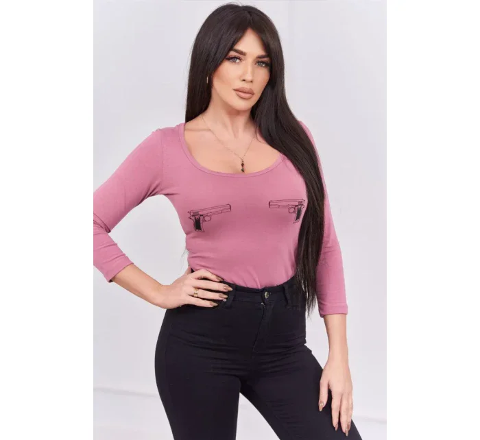 Halenkové body s potiskem pistole tmavě růžové