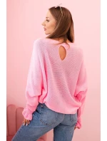 Svetr dámský z mohéru s nařasenými rukávy a výstřihem na zádech světle růžový Svetr dámský z mohéru s nařasenými rukávy a výstřihem na zádech světle růžový
