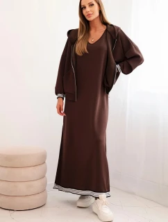 Dámský komplet s viskózou se zapínací blůzou a dlouhou sukni hnědý