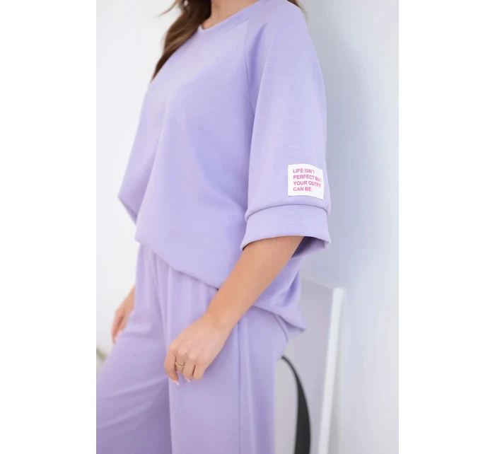 Dámský máslový komplet z viskózy mikina a široké kalhoty světle fialový Dámský máslový komplet z viskózy mikina a široké kalhoty světle fialový