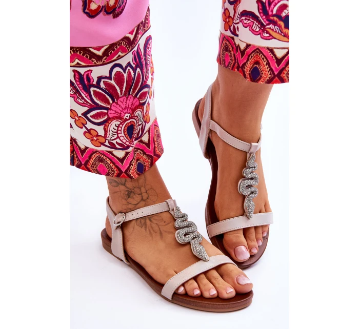 Kožené sandály s ozdobným hadem S.Barski KV-5541-42 Béžový