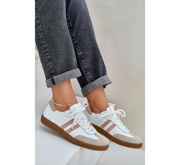 model 21684277 Kožené Nízké Sneakersy Dámské Béžové - Zazoo