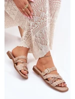 Ozdobené dámské sandály na plochém podpatku se pásky a sponou béžové Manitte Ozdobené dámské sandály na plochém podpatku se pásky a sponou béžové Manitte