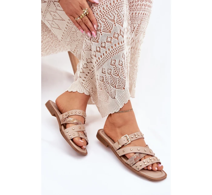 Ozdobené dámské sandály na plochém podpatku se pásky a sponou béžové Manitte Ozdobené dámské sandály na plochém podpatku se pásky a sponou béžové Manitte