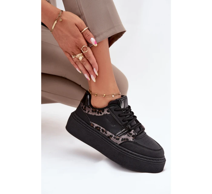 Dámské tenisky na platformě Big Star model 21706532 leopardí černé - Big Star Shoes