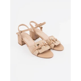 Exkluzívní hnědé  sandály dámské na širokém podpatku