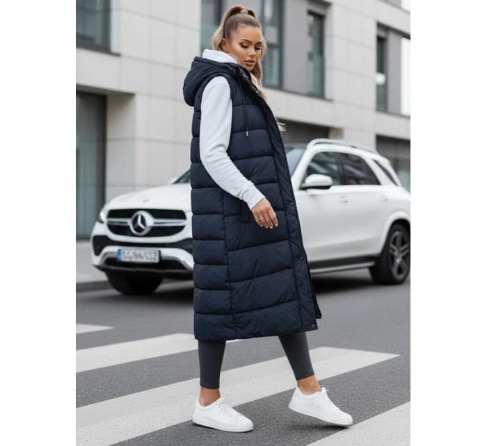 Dámská dlouhá prošívaná tmavě modrá vesta FashionStreet TY5252