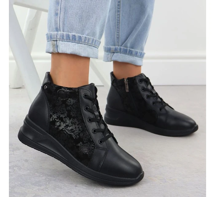 Dámské květované kožené boty na černé model 21905415 - FILIPPO