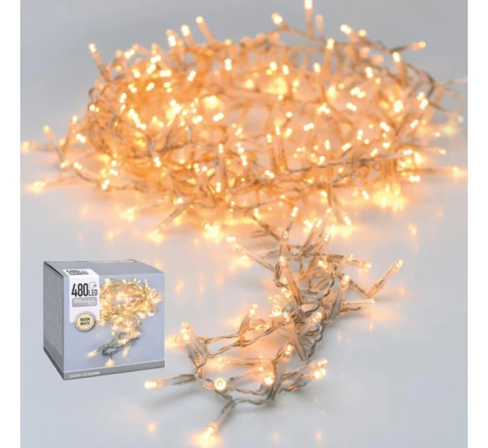 VÁNOČNÍ STROMEK SVĚTELNÝ ŘETĚZ 480 VEDL ČASOVAČ TEPLÁ BÍLÁ PRŮHLEDNÝ DRÁT