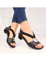 Dámské kožené sandály s pásky černé model 22050364 - Rieker Dámské kožené sandály s pásky černé model 22050364 - Rieker