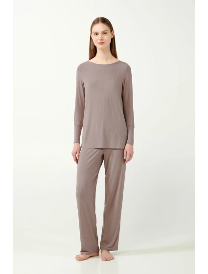Žebrované bambusové pyžamo s rukávy model 20515825 - Vamp Žebrované bambusové pyžamo s rukávy model 20515825 - Vamp
