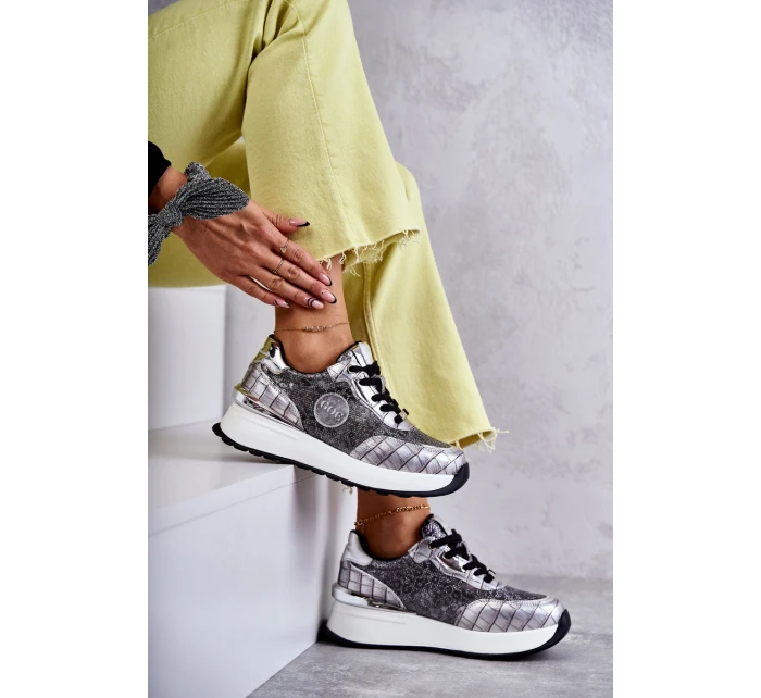 Dámská sportovní obuv na klínku GOE KK2N4083 stříbrne Dámská sportovní obuv na klínku GOE KK2N4083 stříbrne