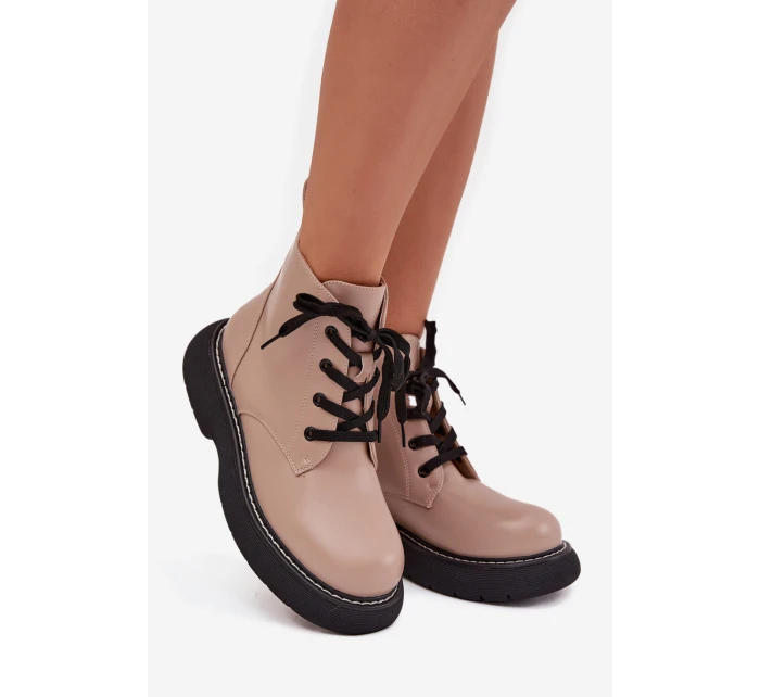 Zateplené dámské kotníkové boty na platformě s šněrováním tmavě béžové Harmine Zateplené dámské kotníkové boty na platformě s šněrováním tmavě béžové Harmine
