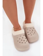 Dámské pěnové pantofle zateplené kožíškem – khaki Palvine