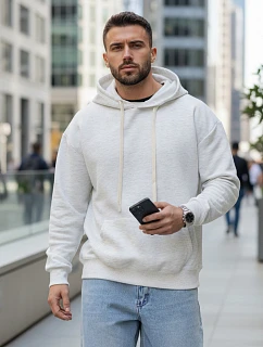 Pánská klokaní mikina s kapucí světle šedá FashionStreet BX5950