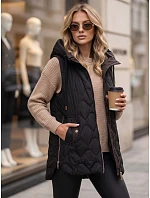 Dámská dlouhá prošívaná vesta s kapucí, černá, FashionStreet TY5922 Dámská dlouhá prošívaná vesta s kapucí, černá, FashionStreet TY5922