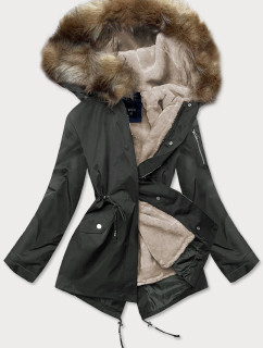 Khaki-hnědá dámská zimní bunda parka s odepínací podšívkou (B533-1107)