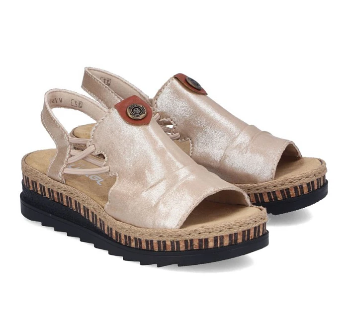 Dámské zlaté sandály na klínku model 22097425 - Rieker Dámské zlaté sandály na klínku model 22097425 - Rieker