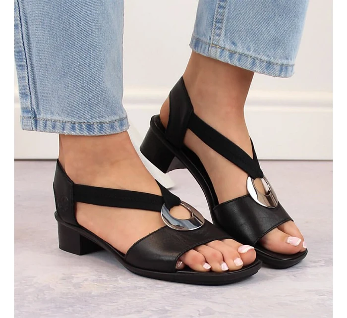 Dámské kožené sandály s pásky černé model 22050364 - Rieker Dámské kožené sandály s pásky černé model 22050364 - Rieker
