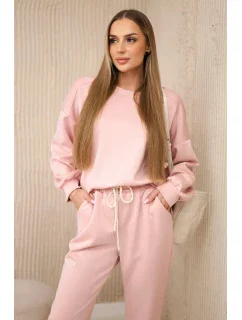 Komplet teplákové + kalhoty máslová látka pudrově růžová
