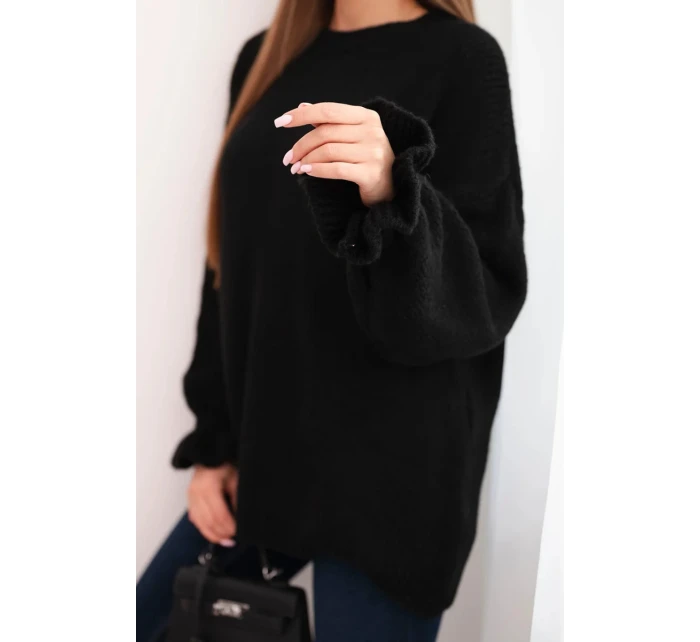 Dámský svetr s příměsí mohéru a vlny volného střihu černý