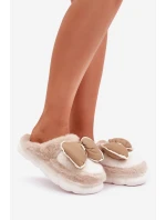 Kožešinové pantofle s mašlí béžové Grilis
