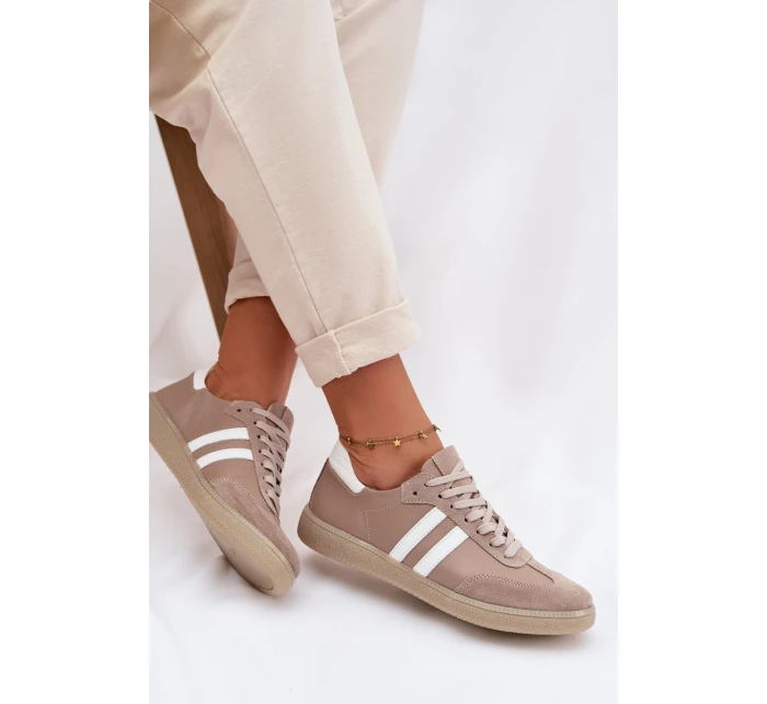 Zazoo N1068 Kožené Nízké Dámské Tenisky Tmavě Béžové