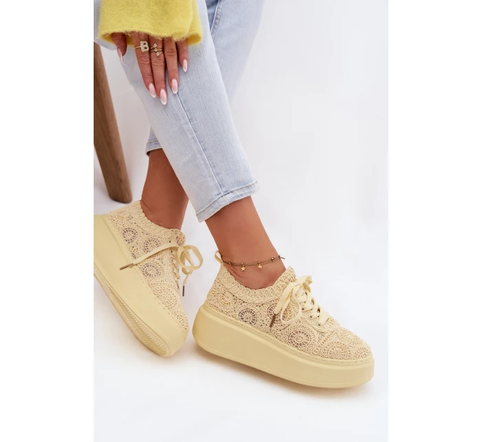 Pletené dámské tenisky na platformě Žluté Evalora