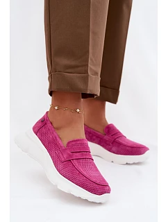 Dámské mokasiny z přírodního semiše na platformě model 22069604 Fuchsiová - VINCEZA